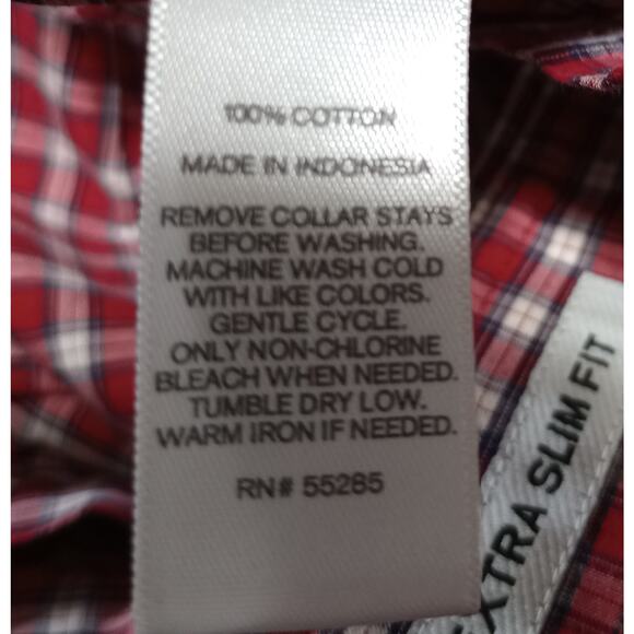 Express‎ Shirt Men's Large Red Plaid Extra Slim Fit Button Front Long Sleeve - Picture 6 of 7